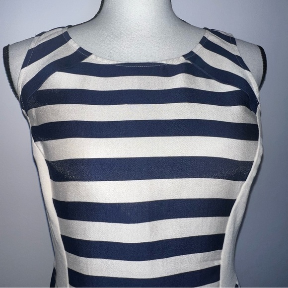 DKNY Navy and Cream Striped Fit and Flare Dress Size 4 - Picture 8 of 12